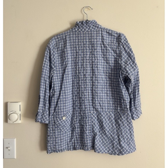 Terra SJ Apparel Medium Tunic Popover Blouse Blue White Cotton Gauze - Picture 6 of 6